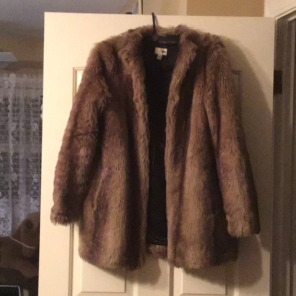 AMUSE SOCIETY BROWN AND BLACK FAUX FUR COAT